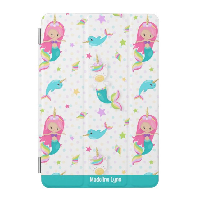 Cute Mermaid Beach Girl Personalized Kids iPad Mini Cover (Front)