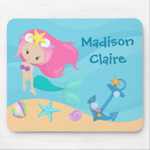 Cute Mermaid Beach Girl Personalized Kids Mouse Pad