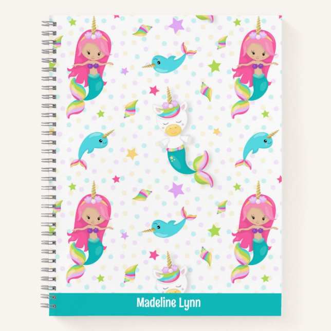 Cute Mermaid Beach Girl Personalized Kids Notebook (Front)