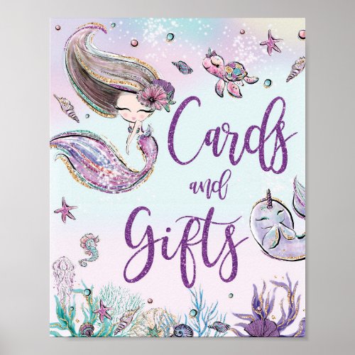 Cute Mermaid Birthday Baby Shower Cards  Gifts Poster