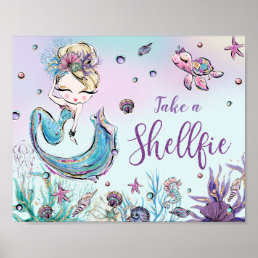 Cute Mermaid Birthday Baby Shower Take a Shellfie  Poster