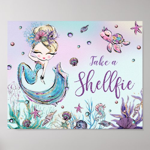 Cute Mermaid Birthday Baby Shower Take a Shellfie  Poster