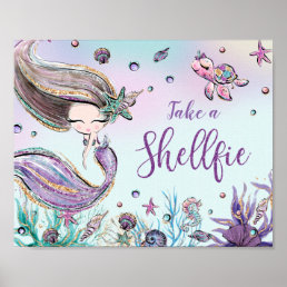 Cute Mermaid Birthday Baby Shower Take a Shellfie Poster