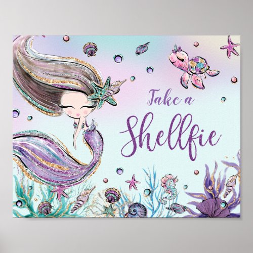 Cute Mermaid Birthday Baby Shower Take a Shellfie Poster