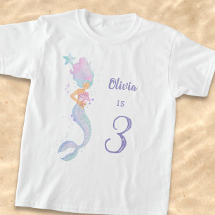 Cute Mermaid Birthday Girl Shirt Age 3