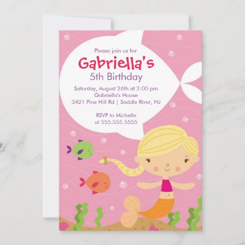 Cute Mermaid Birthday Invitation