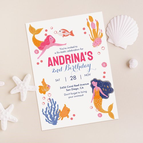 Cute Mermaid Birthday Invitation