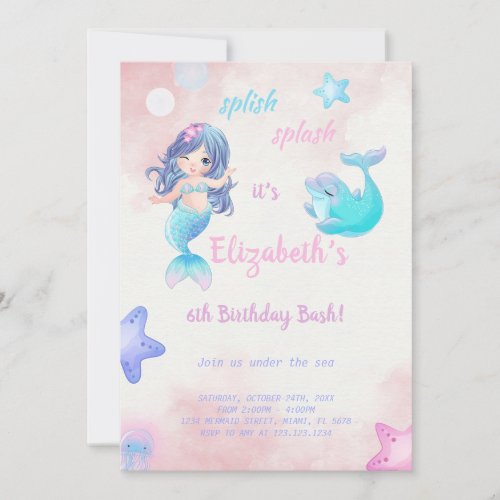 Cute Mermaid Birthday Invitation