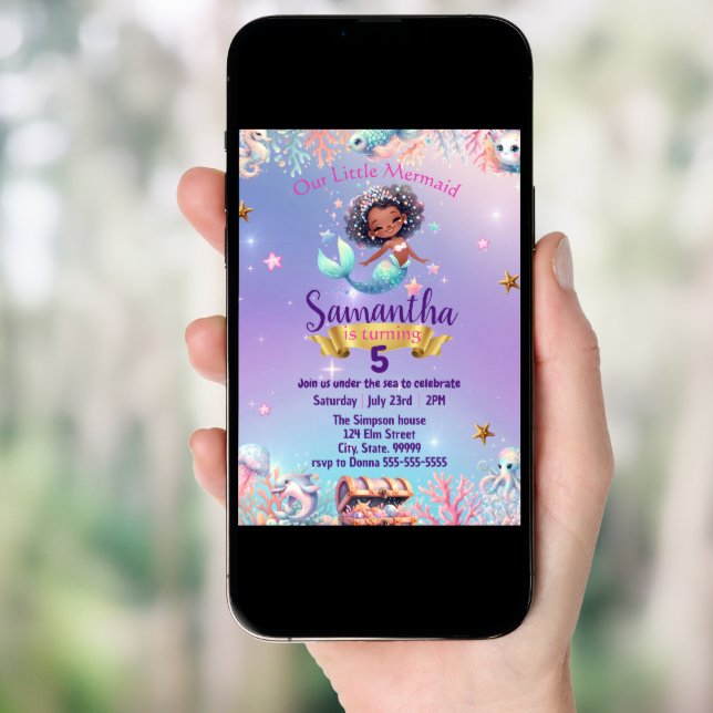 Cute Mermaid Birthday Invitation for Girl (Front Digital)