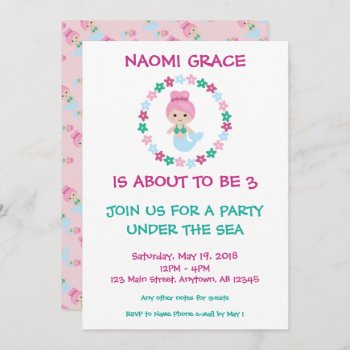 Cute Mermaid Birthday Invitation Pink Pattern by Popcornparty at Zazzle