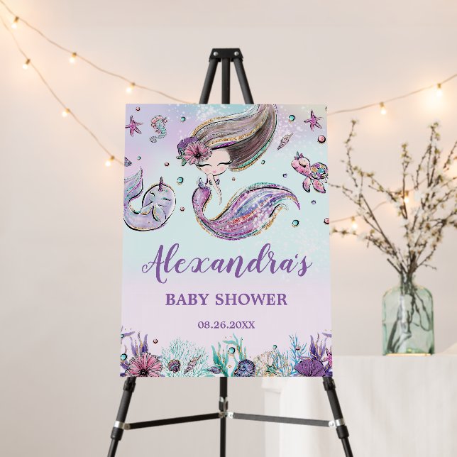 Cute Mermaid Birthday Party Baby Shower Welcome  Foam Board (In Situ (Stand))