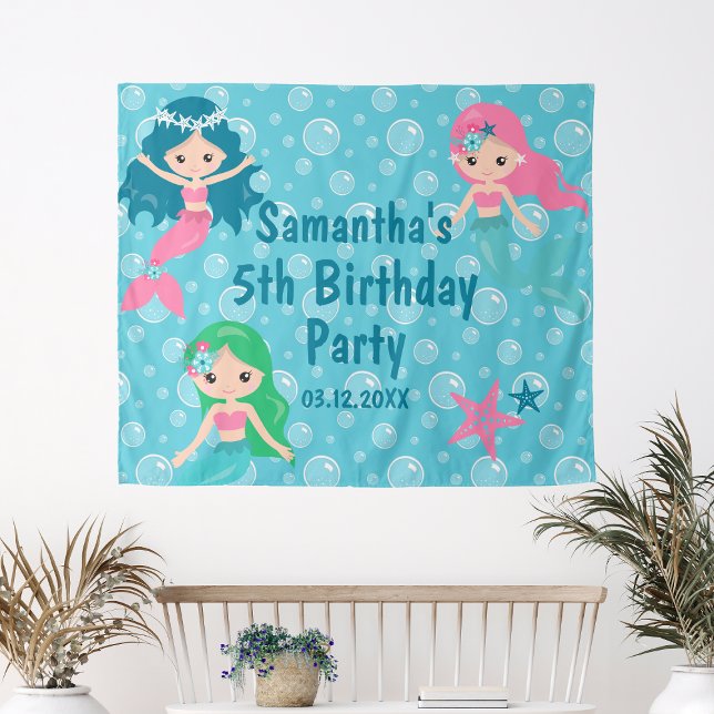 Cute Mermaid Birthday Party Backdrop (Cute Mermaid Birthday Party Backdrop
)
