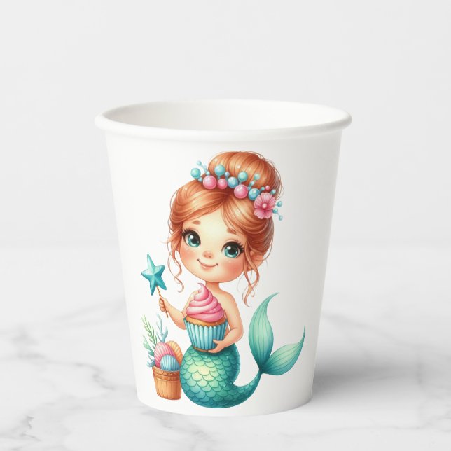Cute Mermaid Birthday Party Cups (Front)