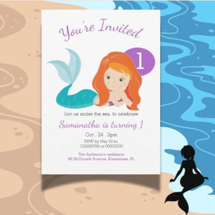 Cute Mermaid Birthday Party Invitation