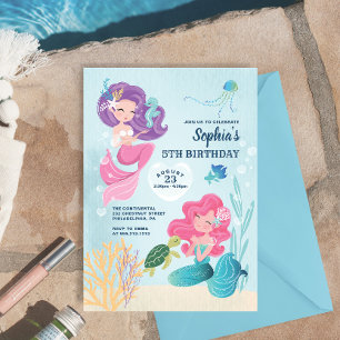 Cute Mermaid Birthday Party Invitation