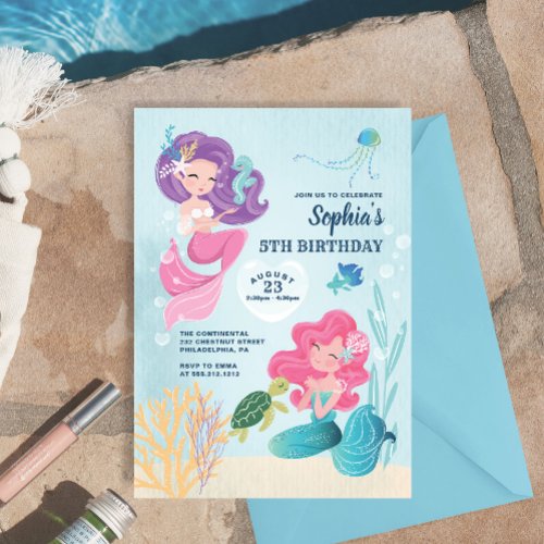 Cute Mermaid Birthday Party Invitation