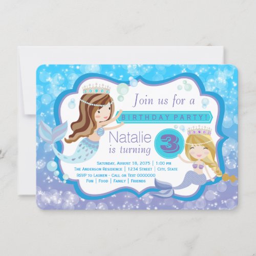 Cute Mermaid Birthday Party Invitations