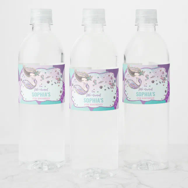 Cute Mermaid Birthday Party Under the Sea Favor Water Bottle Label | Zazzle