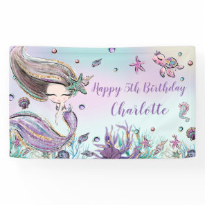 Cute Mermaid Birthday Pool Party Backdrop Welcome Banner