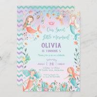 Cute Mermaid Birthday Rainbow Under the Sea Invitation