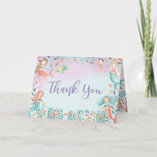 Cute Mermaid Birthday Under the Sea Pool Party Thank You Card