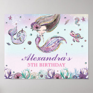 Cute Mermaid Birthday Under the Sea Pool Welcome Poster