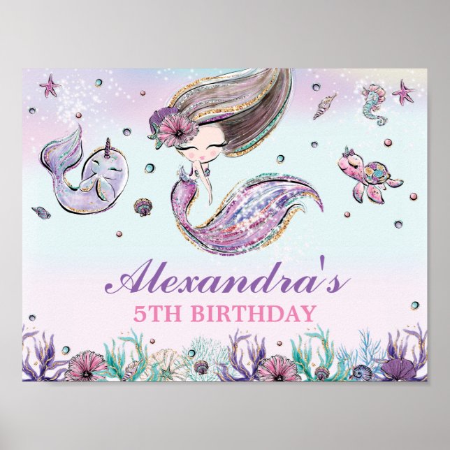 Cute Mermaid Birthday Under the Sea Pool Welcome  Poster (Front)