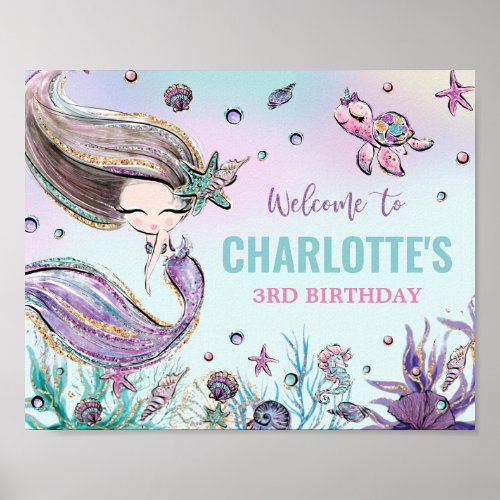 Cute Mermaid Birthday Under the Sea Pool Welcome Poster