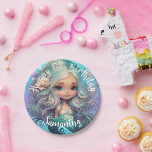 Cute Mermaid Blue Ocean  Paper Plates