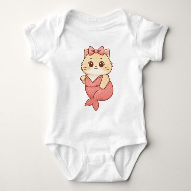 Cute Mermaid Cat Sticker Baby Bodysuit (Front)