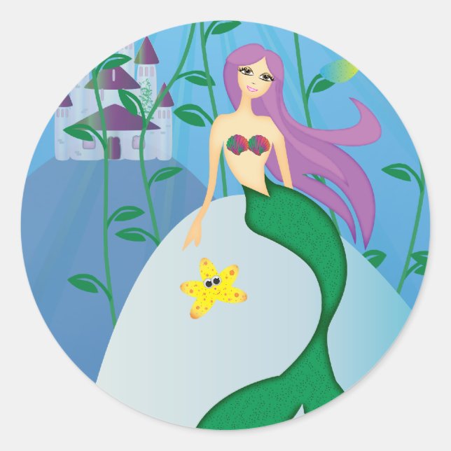Cute Mermaid Classic Round Sticker (Front)