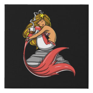 Cute Mermaid Coffee Drinking Lover Magical Ocean Faux Canvas Print