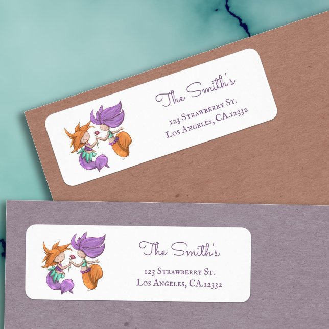 Cute Mermaid Couple Rose Return Address Label (Creator Uploaded)