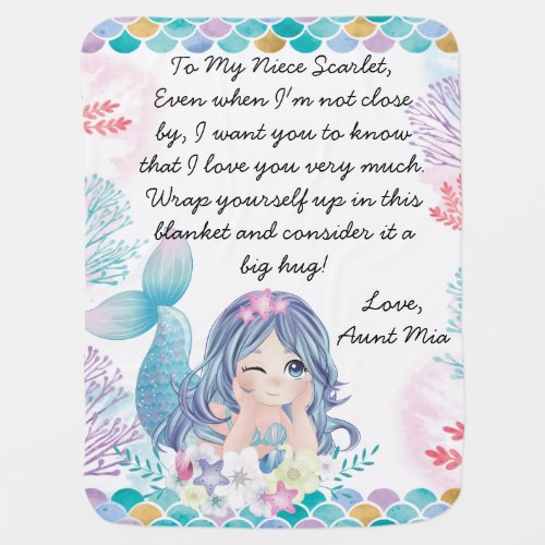 Cute Mermaid Custom Letter or Message Girl Gift  Baby Blanket