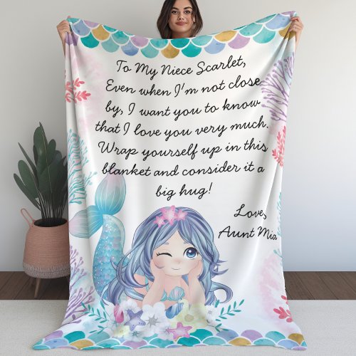 Cute Mermaid Custom Letter or Message Girl Gift Fleece Blanket