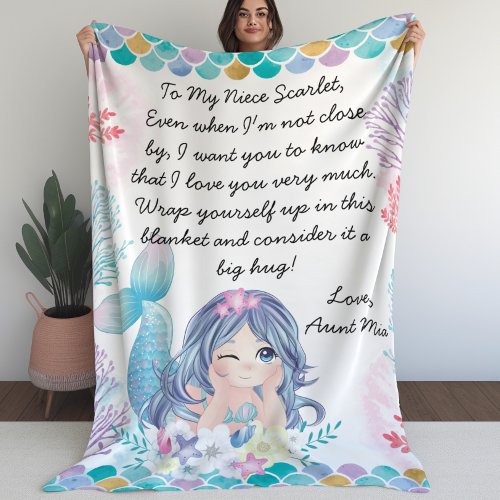 Cute Mermaid Custom Letter or Message Girl Gift Sherpa Blanket