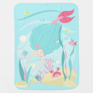 Cute Mermaid Diving Under the Sea Baby Blanket