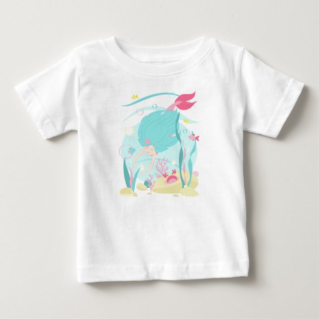 Cute Mermaid Diving Under the Sea Baby T-Shirt (Front)