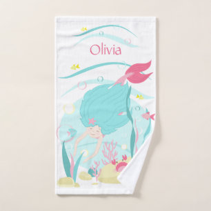 Cute Mermaid Diving Under the Sea Bath Towel Set