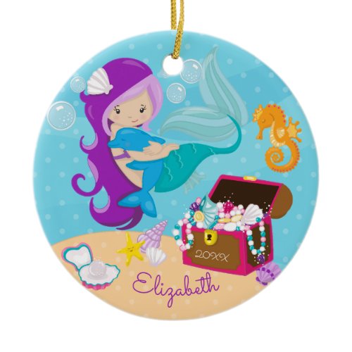 Cute Mermaid &amp; Dolphin Christmas Ornament
