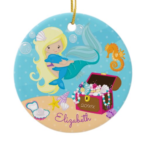 Cute Mermaid &amp; Dolphin Christmas Ornament