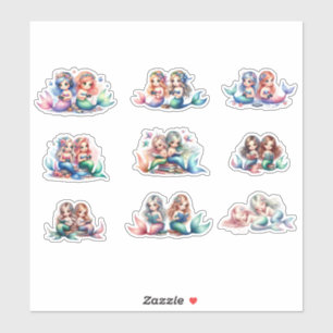 Cute Mermaid Duo Sticker Set – Colorful Mermaid Pa