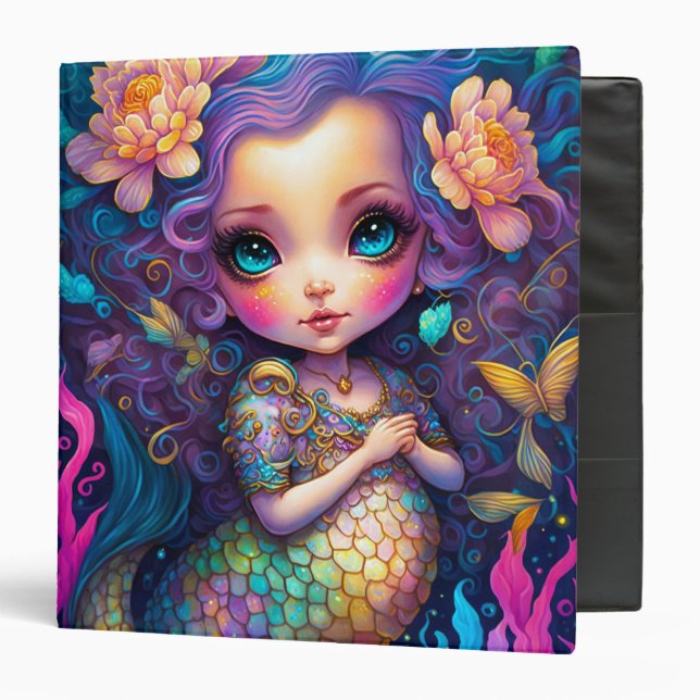 Cute Mermaid Fantasy Art 3 Ring Binder (Front/Inside)