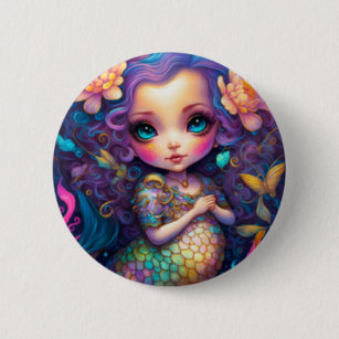 Chibi Anime Mermaid and fish personalizable fabric