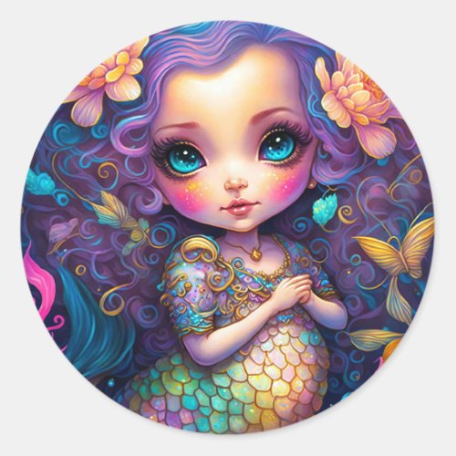Cute Mermaid Fantasy Art Classic Round Sticker
