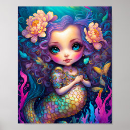 Cute Mermaid Fantasy Art Poster