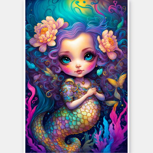 Cute Mermaid Fantasy Art Sticker