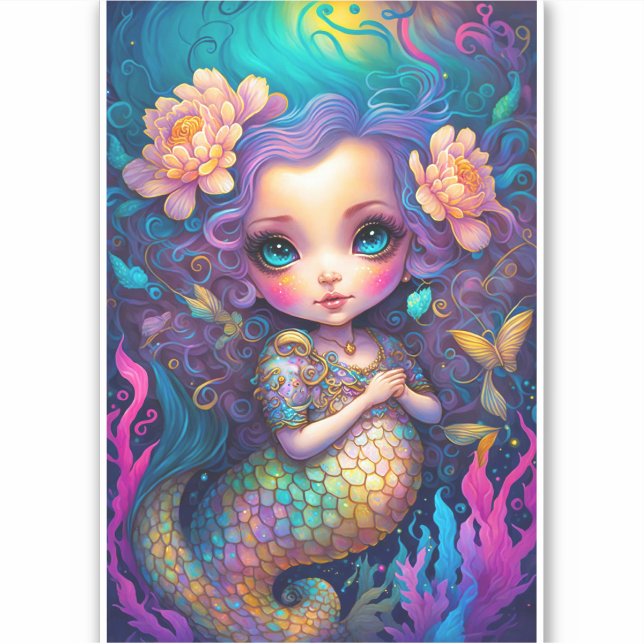 Cute Mermaid Fantasy Art Sticker (Front)