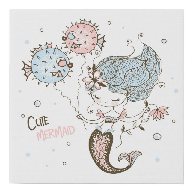 Cute Mermaid Faux Canvas Print (Front)