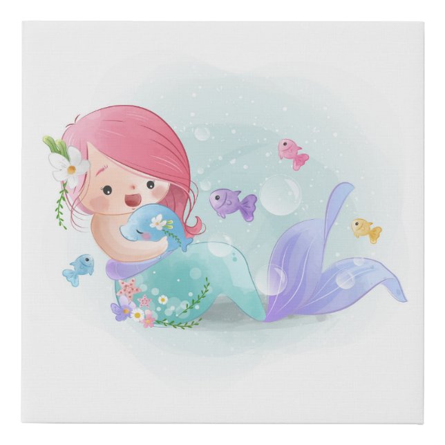 Cute Mermaid Faux Canvas Print (Front)